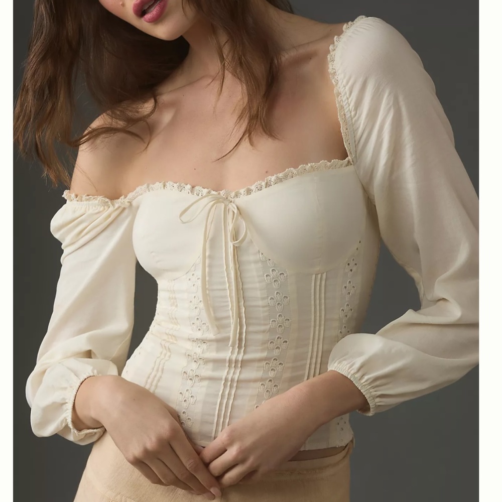 NWT Reformation Isadora Cotton Top - Cream - Picture 3 of 11